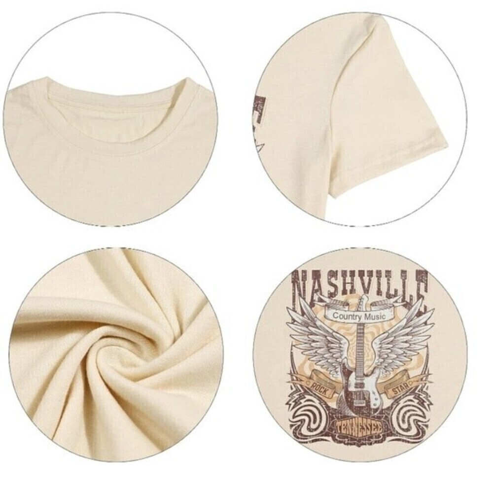 Rodeo cowgirl women western Oversized beige T-shirts country beige Oversized top - Picture 5 of 8